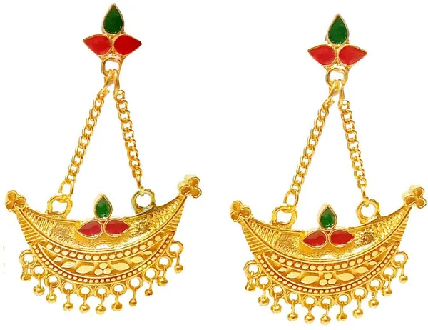 Assamese_Traditional_Copper_Gold_Plated_Red_Green_Colour_Jhumki_Earring_For_Girls_&_Women